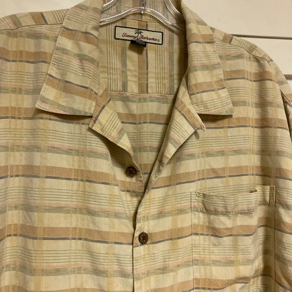 Tommy Bahama Plaid Striped Short Sleeve Button Down Shirt 100% Silk Yellow XL - Picture 5 of 11
